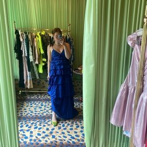 Rylie Tiered Ruffle Maxi Dress
Color: LAPIS 
Size: Medium